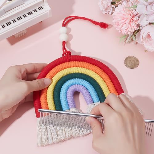 2Pcs Colorful Rainbow Wall Hanging Decor Handmade Woven Cotton Rainbow Hanging Ornament Pendant with Tassel Cute Home Accessories Front Door Room Home Car Decoration for Woman Man - color: Red,mixed Color