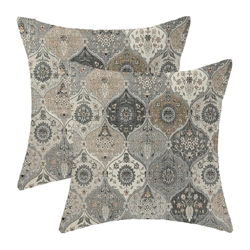 Black Grey Boho Pillow Covers 16x16 Inch 2 Pcs Vintage Gray Carpet Pattern Bohemia Decor Throw Pillows Retro Brown Outdoor Farmhouse Decoration Pillowcase Linen Cushion Cover for Couch Sofa Bed - color: Black Grey Brown Boho, size: 16" x 16" (Pack of 2)