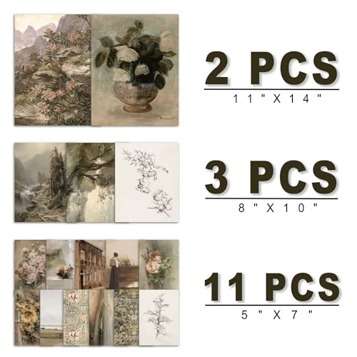 ANERZA 16 PCS Vintage Wall Art Decor, Farmhouse Wall Prints for Bedroom, Rustic Posters for Room Aesthetic, Wall Collage Kit Pictures for Living Room, Cottagecore Dorm Gallery Home Decor - color: Vintage tan, size: 11"x14" Unframed