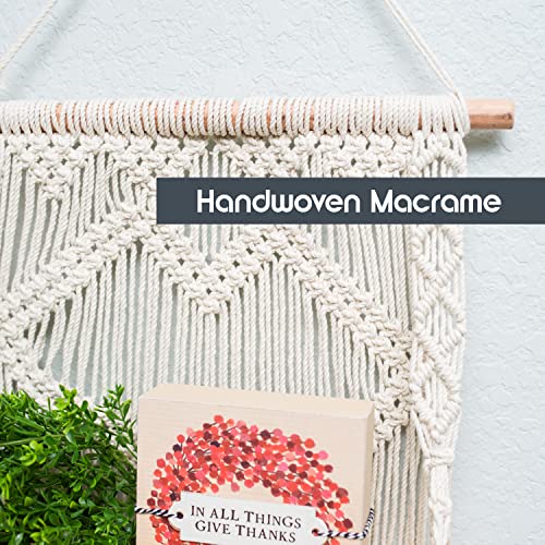 SnugLife 2 Tier Macrame Wall Hanging Shelf with Woven Rope - Boho Pine Wood Shelves for Plants, Bathroom, Kitchen - size: 2 Tier