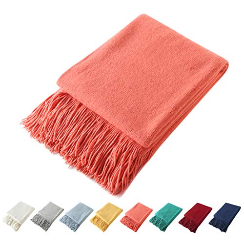 Homiest Decorative Knitted Throw Blanket with Fringe Soft & Cozy Tassel Blanket for Couch Sofa Bed (Orange,50x60) - color: Orange, size: 50" x 60"