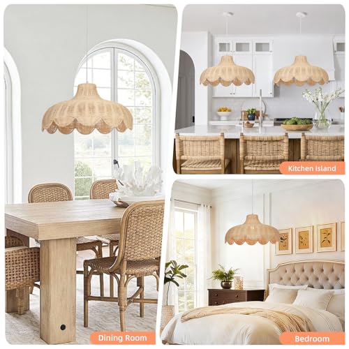 Arturesthome Rattan Pendant Lighting for Dining Room,20.4" Rattan Chandelier Woven Boho Chandelier Wicker Pendant Lamp for Kitchen Restaurant - size: 20.43"*11"