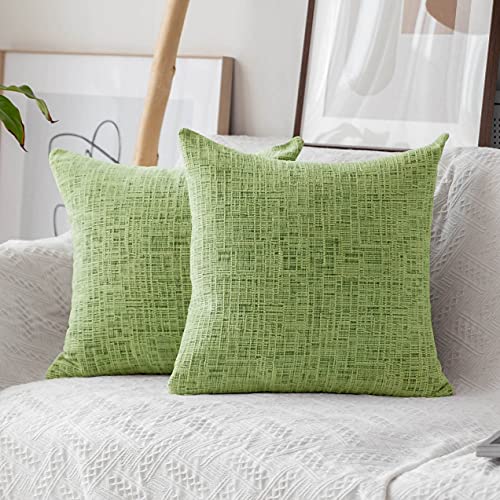 Home Brilliant Green Pillows Covers Textured Chenille Plush Velvet Decorative Throw Pillowcases for Couch Bench Summer Decor, 20x20 inches, Apple Green, 2 Pieces - color: Apple Green, size: 20" x 20" (Pack of 2)