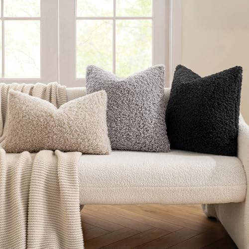 MIULEE Pack of 2 Throw Pillow Covers 18x18 Inch Neutral Black Faux Fur Decorative Sherpa Pillow Covers Fuzzy Accent Soft Sheepskin Fleece Cushion Cases for Boho Home Decor Couch Living Room Bed - color: Black, size: 18" x 18" (Pack of 2)