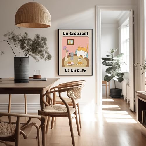 Poster Master Coffee and Croissant Poster - Retro Cat Print - French Cafe Art - Preppy & Trendy Design - Pastry Design - Coffee Artwork - Aesthetic Kitchen or Restaurant Decor - 8x10 UNFRAMED - color: Style-12, size: 8"L x 10"W