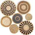 7 Pack Boho Wall Basket Set, Seagrass Rattan Wicker Boho Wall Decor, hanging Woven Wall Basket Decor, Eco-Friendly Round Art for Farmhouse Bedroom Living Room Display Table Settings Kitchen Home (Black Classic)