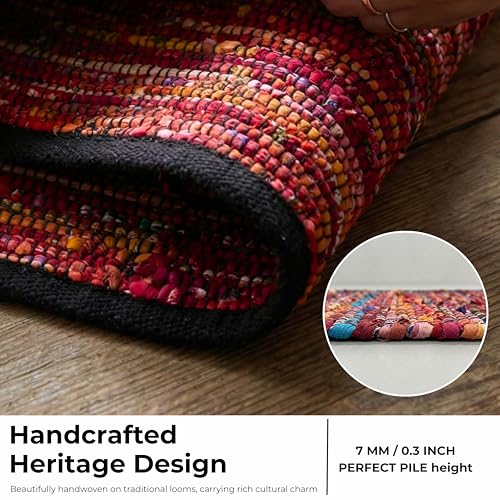 Cotton Hand Woven Area Rug 2x3 Feet - Multi, Colorful Durable Small Bohemian Decorative Rag Rugs Ideal for Entryway, Kitchen, Bedroom | Red Farmhouse Reversible Soft Door Way Floor Mat for Balcony - color: Multi Cotton, size: 2 x 3 feet