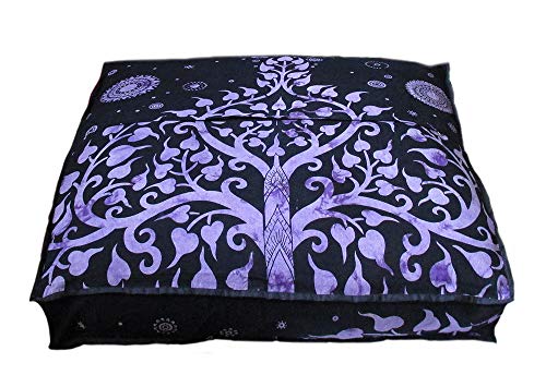 Indian Mandala Cotton Floor Pillow Ethnic Meditation Cushion Cover for Home Dorm Decor Yoga Mat Beach Throws Kids Bean Bag Case Footstool Pet Dog Bed Cover - color: Purple, size: 35 x 35 Inches