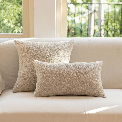 GEEORY Decorative Throw Pillow Covers 18x18 Inch Pack of 2,Textured Boucle Neutral Cushion Cases for Bed Couch Sofa, Accent Mordern Farmhouse & Minimalist Home Decor (Oatmeal Beige) GE03-18 - color: Oatmeal Beige, size: 18" x 18" (Pack of 2)