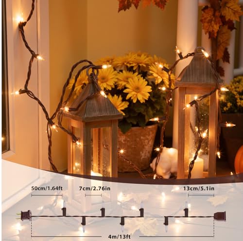 13FT 50-Count Clear Christmas String Lights Brown Wire, UL Certified Incandescent Bulb Mini Lights Plug in for Tree, Home, Patio, Indoor, Outdoor, Xmas, Garland Decor - color: Warm White,Brown Wire
