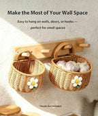2 Pack Wall Hanging Rattan Baskets, Hand-Woven Storage Basket, Small Wall Hanging Baskets for Kitchen, Washable Decorative Basket, Potato Garlic Onion Storage Baskets, with Daisy Decor - style: With Daisy Décor