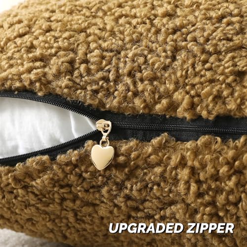 FUTEI Khaki Throw Pillow Covers 18x18 Inch Set of 2,Furry Faux Fur Teddy Boucle Textured Cushion Covers,Soft Fluffy Decorative Pillow Case,Home Decor for Couch Bed Living Room Office Car - color: Khaki, size: 18" x 18" (Pack of 2)