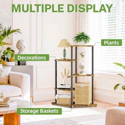 iDavosic.ly Tall Plant Stand Indoor for Large & Heavy Duty Planters, 4 Tier Corner Flower Shelf with Wooden Trays & Metal Frame, 33 Inch Orchid Rack for Living Room Balcony Porch, Black & Brown - size: 4 Tier without Light