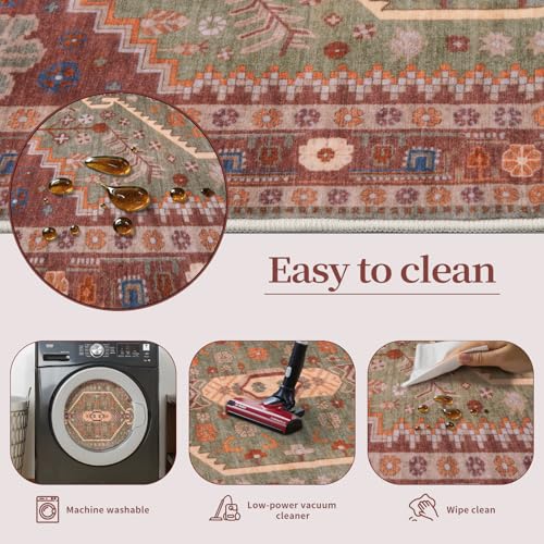 Ciicool 2x5ft Runner Rug, Hallway Wahshable Rug Vintage Kitchen Carpet for Entrance Bedroom Bedside Living Room Kitchen Laundry Bathroom Decor - color: Terracotta/Green, size: 2' x 5' (Runner)