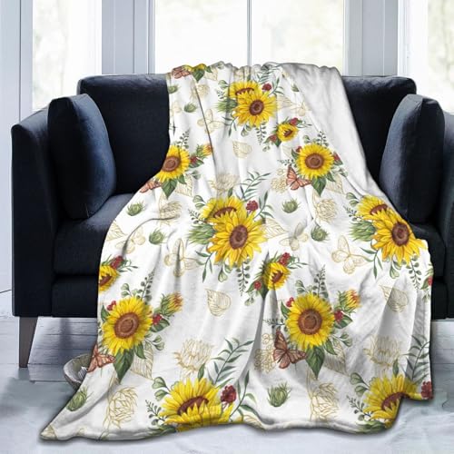 Sunflower Throw Blanket Ultra Soft Butterfly Floral Blanket Cozy Flannel Fleece Bed Blanket Lightweight Fuzzy Plush Flowers Couch Cover Sunflowers Gifts Throw Decor for Women Girls Small 50" X 40" - color: Sunflower Butterfly Watercolor Floral, size: 50"x