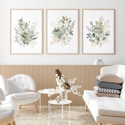 Joocrise Watercolor Botanical Wall Art Set of 3 Boho Floral Canvas Wall Decor Prints Sage Green Wildflower Wall Art Modern Flower Pictures Botanical Painting for Bedroom Bathroom 24x36 Inch Unframed - color: Watercolor Botanical Prints, size: 24x36 Inch U