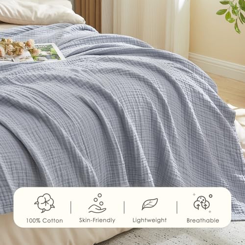 EMME Cotton Muslin Throw Blanket Couch Breathable Gauze Blanket Soft Lightweight Blankets Adults (Dusty Blue, 50"x60") - color: 11 - Dusty Blue, size: Throw (50" x 60")