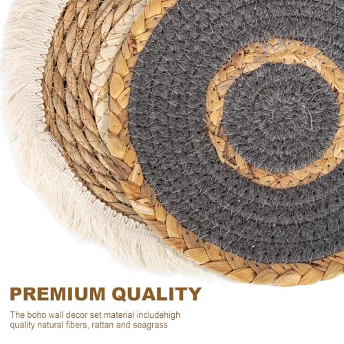 7 Pack Boho Wall Basket Set, Seagrass Rattan Wicker Boho Wall Decor, hanging Woven Wall Basket Decor, Eco-Friendly Round Art for Farmhouse Bedroom Living Room Display Table Settings Kitchen Home (Black Classic)