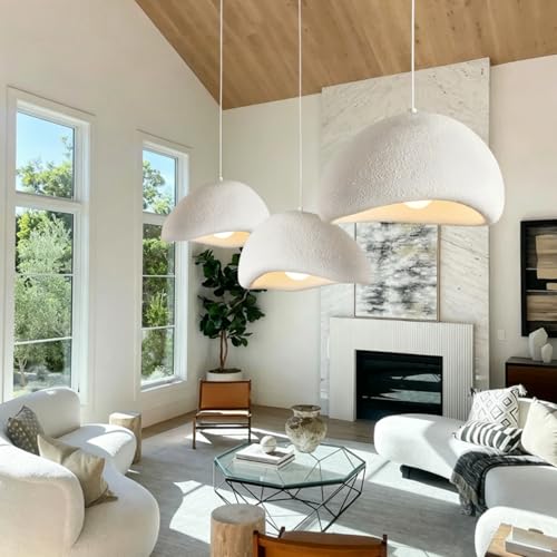 Scandinavian Pendant Lights Kitchen Island White Concrete Cement Look Pendant Light Dome Hanging Lamp Wabi Sabi Chandelier - Large - color: White, size: Large 19.6“