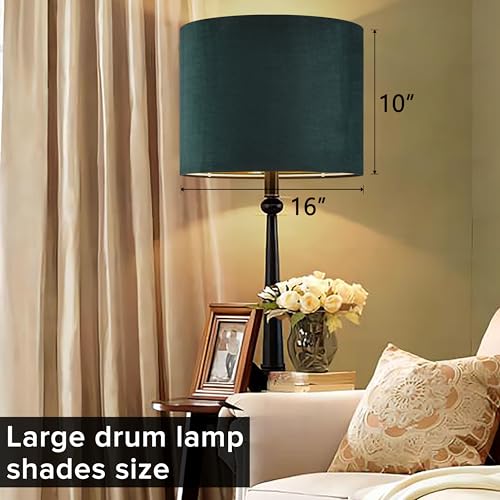 Green Velvet Lampshades Set of 1 Large Drum Lamp Shade 16" Top x 16" Bottom x 10" High (Spider) Modern Lamp Shade - Ideal for Table & Floor Lamps - Lampshades Replacement - By GO&SO - color: Green-Velvet, size: 16*16*10 inch-1 Pack