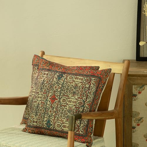Geometric Bohemian Kilim Moroccan Cotton Vintage Decorative Ethnic Throw Pillow Covers, Set of 2, Boho Cushion Cover, Pillow Case for Sofa Couch Bed Chair 18" x 18" (Pack of 2)