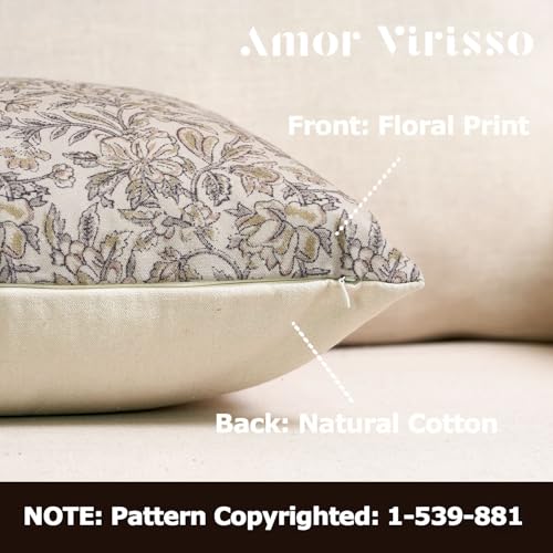 Amor Virisso Floral Throw Pillow Covers 24x24 Set of 2 Vintage Block Print Pillow Covers Decorative Pillow Covers Couch Pillows for Living Room Farmhouse Accent Sofa Pillows, Yellow/Sand - color: Yellow/Sand, size: 24" x 24" (Pack of 2)