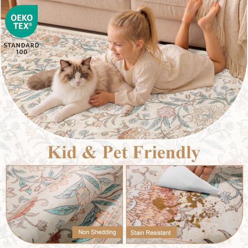 DUKINO 2x3 Rugs for Entryway, Washable Vintage Floral Small Area Rug with Non Slip Backing, Ultra Soft Door Mat Indoor Entrance Low Pile Floor Carpet for Kitchen, Bathroom, Bedroom, Farmhouse, Beige - color: Beige Yellow, size: 2' x 3' (Rectangular)