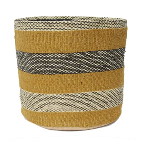 Jute Planter Basket Woven Basket for 8" Flower Pot Floor Indoor Planters, 10” x 10” Storage Organizer Basket Rustic Home Decor, Boho Storage Earth-Friendly Planter (10x10 Inches, Yellow Strip 25) - color: Yellow Strip 25, size: 10x10 inches