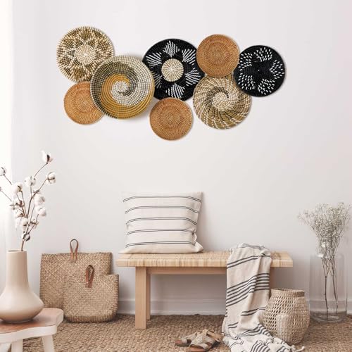 Xuhal 8 Pcs Boho Wall Basket Decor Decorative Bulrush Woven Basket Wall Decor Rustic Farmhouse Hanging Baskets for Kitchen Rustic Home Summer Decorations(Vintage) - style: Vintage