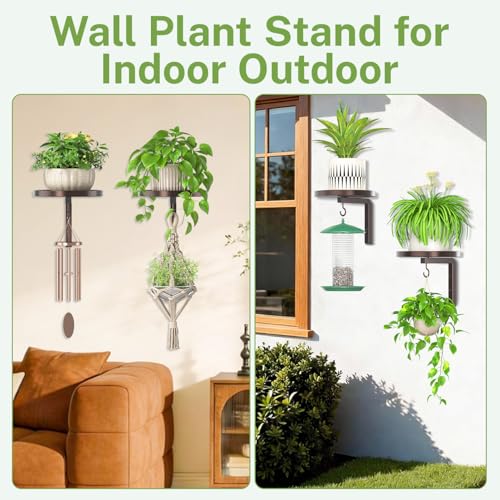 iDavosic.ly Wall Plant Holder Set of 2 for Indoor Outdoor, Metal Hanger with 2 Hooks, Floating Flower Display Stand for Window, Space Saving & Easy to Assemble (Pots/Plants Not Included), Bronze - color: Bronze, size: 2 Pack