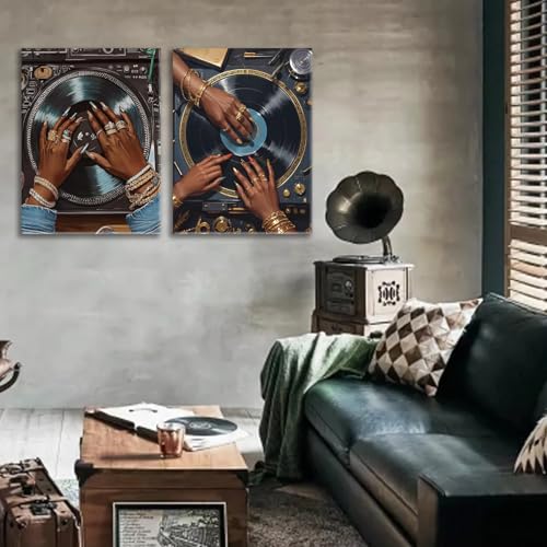 Framed Stylish Retro Woman hand vinyl Record wall art abstract Street Style abstract Picture Print Hip-hop Music Painting for Living room Bedroom Music room Canvas wrapping Poster 12x16 Inches - color: Record Framed, size: 12"L x 16"W