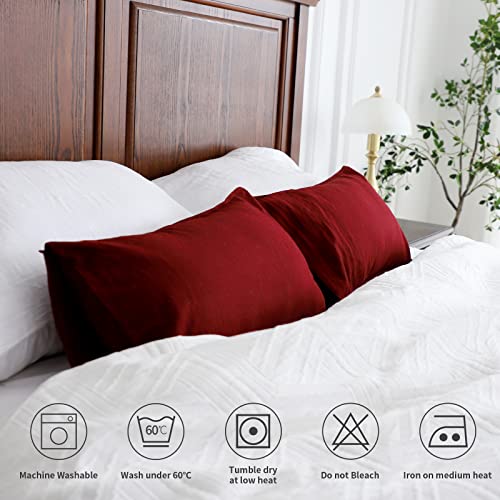 Simple&Opulence Linen Lumbar Pillow Covers 12x20 Inch Set of 2 Flax Cotton Blend Rectangular Decorative Throw Cushion Cover for Couch Sofa Bedroom Office Soft Breathable Farmhouse - Burgundy Red - color: Burgundy Red, size: 12"x20"