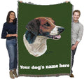 Pure Country Weavers English Foxhound Dog Personalized Woven Blanket Green by Robert May - Gift Cotton Tapestry Throw - Made in The USA - 72" x 54" - color: Green, size: 72" x 54" - Custom