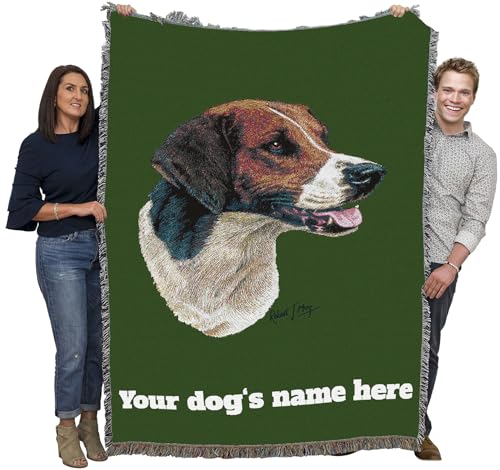 Pure Country Weavers English Foxhound Dog Personalized Woven Blanket Green by Robert May - Gift Cotton Tapestry Throw - Made in The USA - 72" x 54" - color: Green, size: 72" x 54" - Custom
