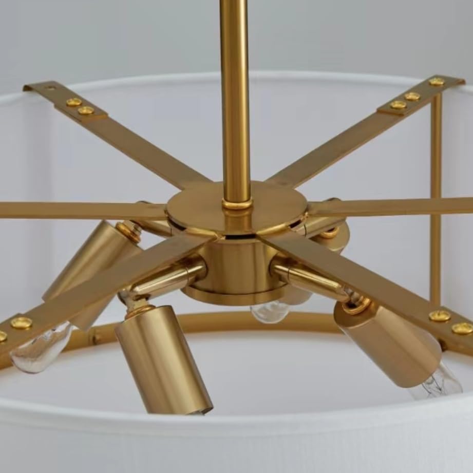 Shrine Lighting Drum Chandeliers, Modern Style, Drum Pendant Light for Living Space, D18'' x H6'', Adjustable Chains 39.4'', E12*4 Sockets, White Lampshade & Brass Finish - color: Brass D18''