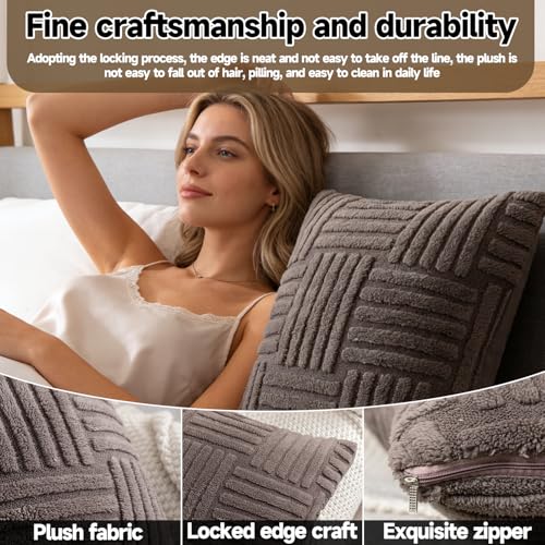 Plush Knitted Throw Pillow Covers, Decorative Cushion Cases for Sofa and Bed, Cozy Texture for Home - color: Khaki Woven Plush Pillowcase