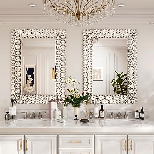 Kelly Miller Jeweled Luxury Bathroom Mirror for Wall, 24"x36" Rectangle Wall Mirror Decorative Mirror Vanity Mirror with Diamonds for Master Bath Half Bath Living Room Bedroom Fireplace Mantle Hallway - size: 36"L x 24"W