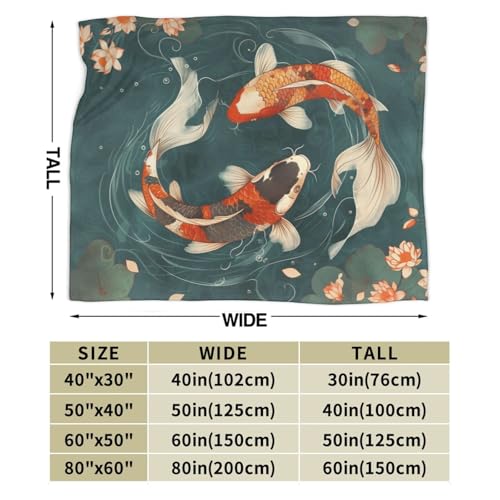 Cute Koi Fish Blanket Gifts for Women Kids, Lotus Flannel Blankets, Warm Cozy Soft Throw for Bedroom, Camping, Couch, Decor 60x80 in - color: Fish, size: 60"x80"