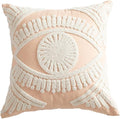 Boho Abstract Tufted Throw Pillow Cover Geometric Embroidered Decorative Pillowcase Farmhouse Cotton Square Accent Cushion Cover for Sofa Couch Bedroom (Type A,18"x18")