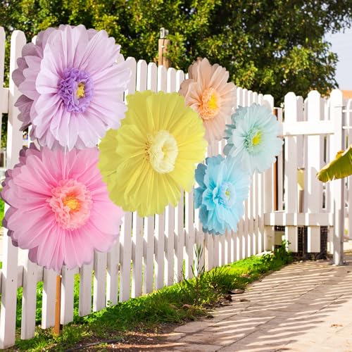Giegxin 6 Pcs 31.5", 24" Pastel Giant Paper Flower Colorful Large Tissue Paper Flower for Wall Big Pastel Floral Decorations for Wall Wedding Bridal Shower Baby Shower Mexican Fiesta Crepe Birthday - color: Pastel, size: 31.5", 24"