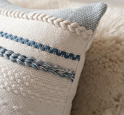 Cethom Boho Throw Pillow Covers 12x20 Inch Set of 2, Blue Textured Decorative Couch Pillow Cases for Farmhouse Home Decor, Accent Cushion Cover for Sofa, Bed, Living Room, Bedroom - color: Blue, size: 20" x 12" (Pack of 2)