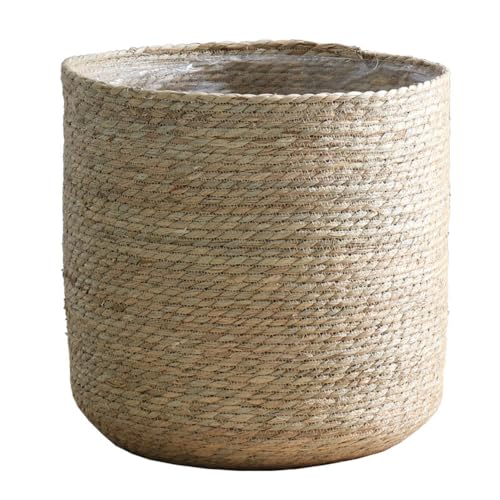 9 inch Seagrass Woven Planter Basket - Wicker Planter Basket with Plastic Film Insert for Indoor Plants, Large Monstera Pot, Woven Storage Basket, Boho Home Decor (Small) - size: Small