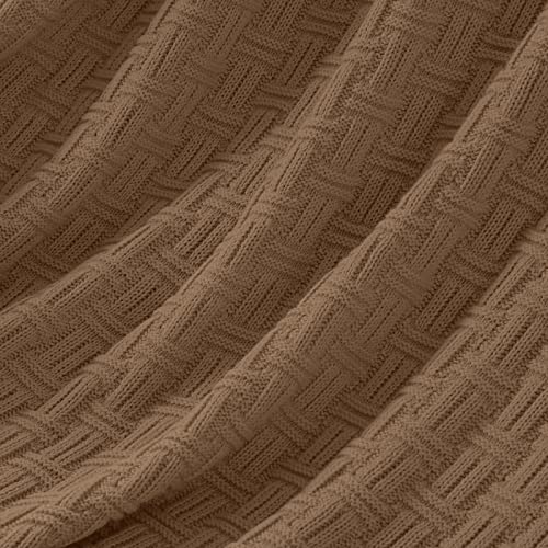 RUDONG M Light Brown Cotton Cable Knit Throw Blanket, Cozy Warm Knitted Couch Cover Blankets, 60 x 80 Inch - color: Light Brown, size: Twin(60" x 80")