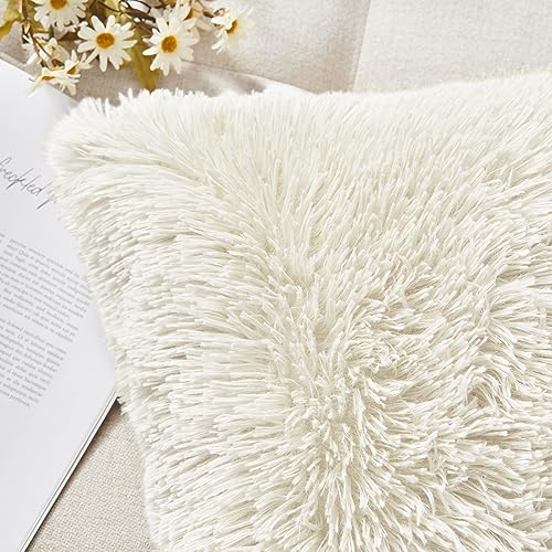 NordECO HOME Luxury Soft Faux Fur Fleece Cushion Cover Pillowcase Decorative Throw Pillows Covers, No Pillow Insert, 12" x 20" Inch, Beige, 2 Pack - color: D-beige, size: 20" x 12" (Pack of 2)