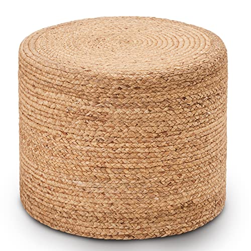 Wimarsbon 18'' Ottoman Pouf, Natural Braided Poof, Rustic Handweave Lounge Pouffe, Boho Footrest Stool for Bedroom, Accent Table or Seat for Living Room (Natural-LD) - color: 18inch Natural Water Hyacinth Braid