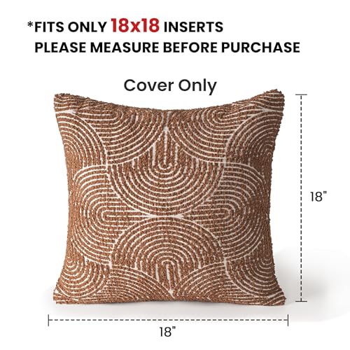 AELS Boho Decorative Textured Throw Pillow Covers 18x18, Organic Modern Mid Century Rainbow Tufted Pillow Case, Farmhouse Rustic Geometric Woven Cushion Case for Bed Couch Sofa, Burnt Orange - color: Burnt Orange, size: 18" x 18" (Pack of 2)