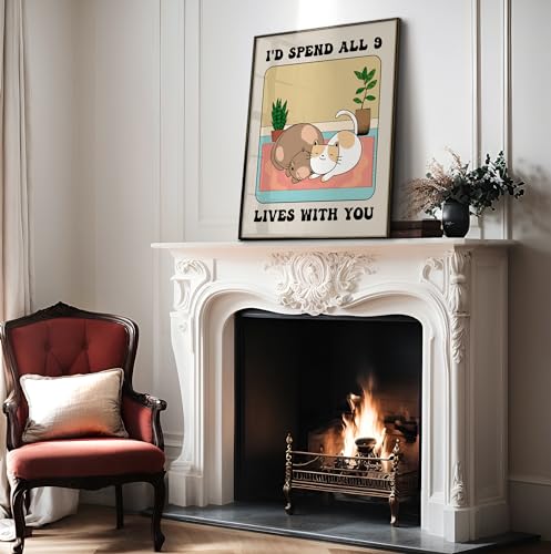 Poster Master I'd Spend All 9 Lives With You Poster - Retro Cat Love Print - Valentine's Day Artwork - Preppy Design - Trendy Couple Art - Romantic Dorm or Living Room Decor - 8x10 UNFRAMED - color: Style-11, size: 8"L x 10"W