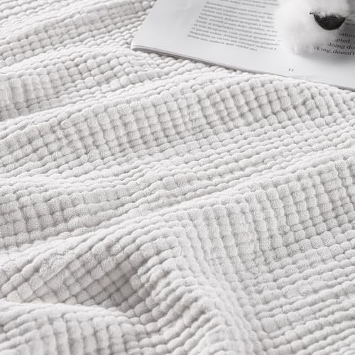 Exclusivo Mezcla 100% Cotton Muslin Throw Blanket, 4 Layers Breathable and Lightweight Gauze Blankets with Fringes for Couch, Soft, Decorative, 50"x70", Light Grey