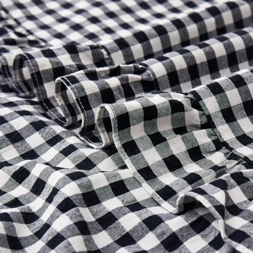 KKJIAF Ruffle Gingham Pillow Covers 20 x 20 Inches, Cotton Plaid Throw Pillow Shams Set of 2, Linen Feel Ruffled Plaid Pillow Cases with Envelope Closure for Sofa Bed (Black Plaid) - color: Black Plaid, size: 20" x 20" (Pack of 2)