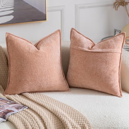 MADIZZ Pack of 2 Decorative Throw Pillow Covers Soft Chenille Throw Pillows Solid Textured Cushion Covers for Couch Sofa Bedroom Living Room 18x18 Inch, Peach - color: Peach, size: 18" x 18" (Pack of 2)